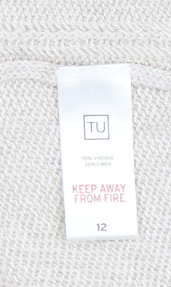 TU Women’s Beige Open Knit Linen Viscose Cardigan Size 12