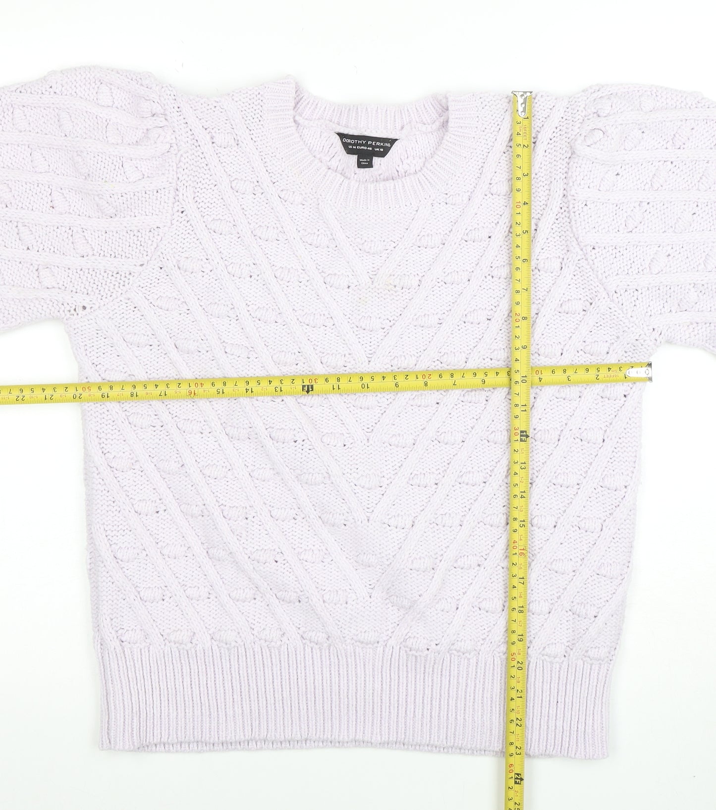 Dorothy Perkins Women's Ivory Cable Knit Puff Sleeve Jumper UK 18