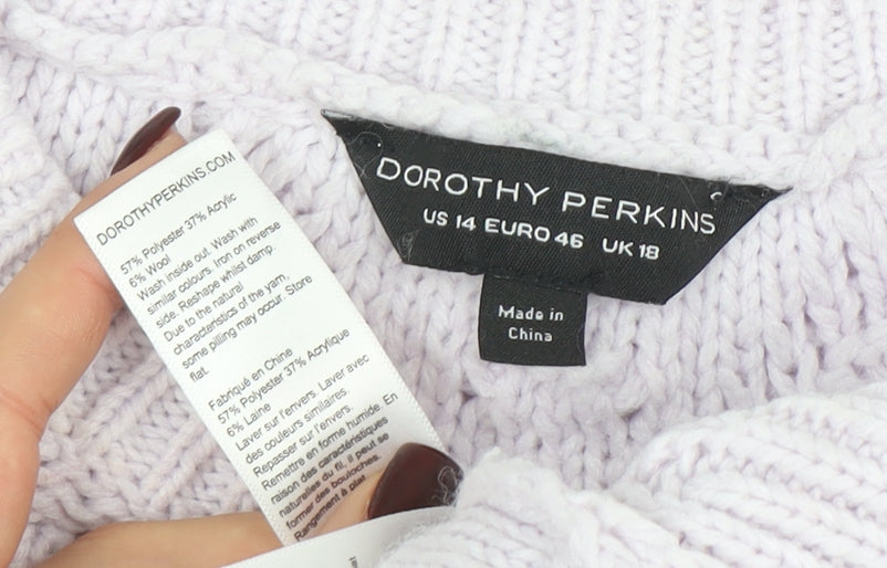 Dorothy Perkins Women's Ivory Cable Knit Puff Sleeve Jumper UK 18