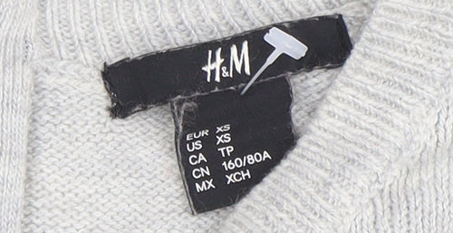 H&M Womens Grey XS Crew Neck Long Sleeve Knit Pullover Jumper