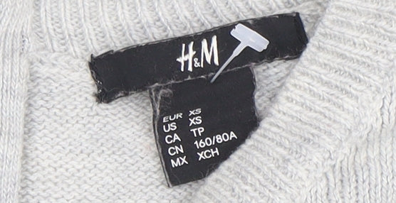 H&M Womens Grey XS Crew Neck Long Sleeve Knit Pullover Jumper