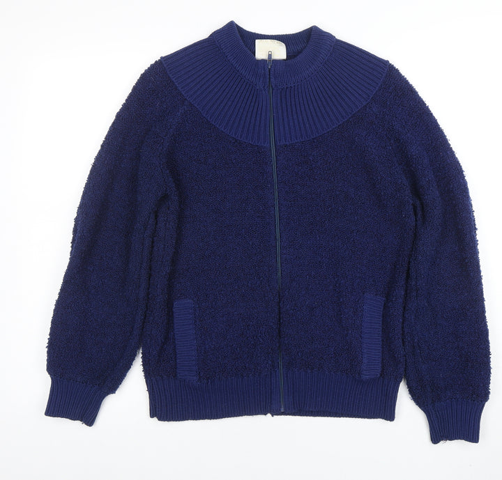 Amirco Women's Blue Wool Blend Full Zip Jumper M