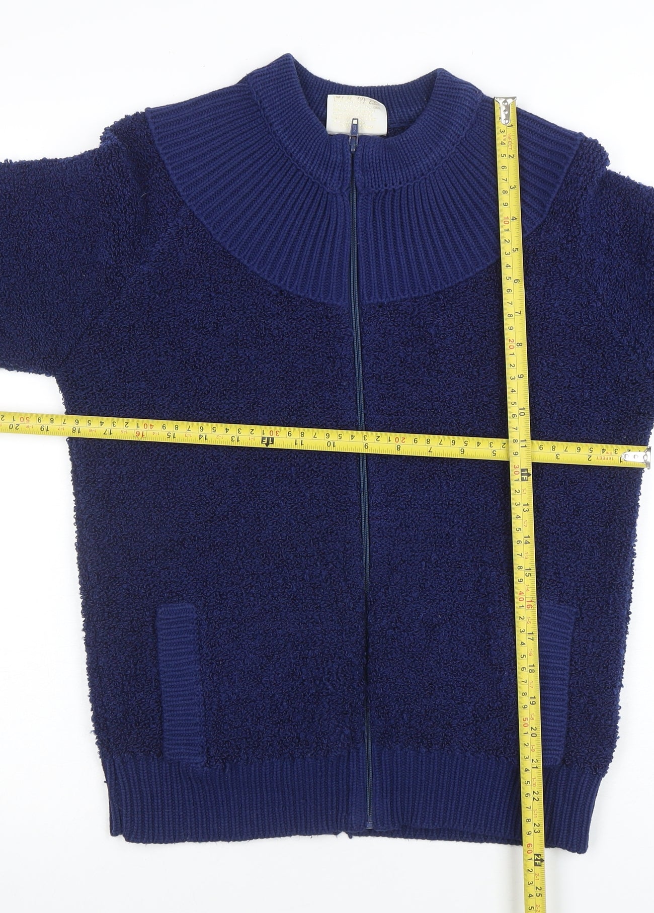 Amirco Women's Blue Wool Blend Full Zip Jumper M