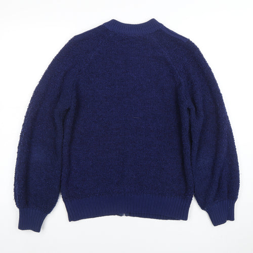 Amirco Women's Blue Wool Blend Full Zip Jumper M