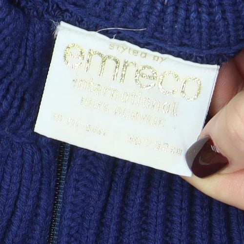 Amirco Women's Blue Wool Blend Full Zip Jumper M