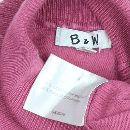 B&W Womens Pink Roll Neck Knit Pullover Jumper Size 4 UK