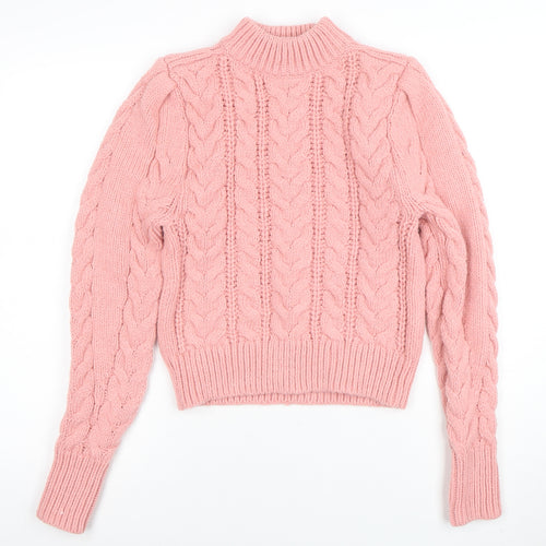H&M Women’s Pink Cable-Knit Mock Neck Jumper XS