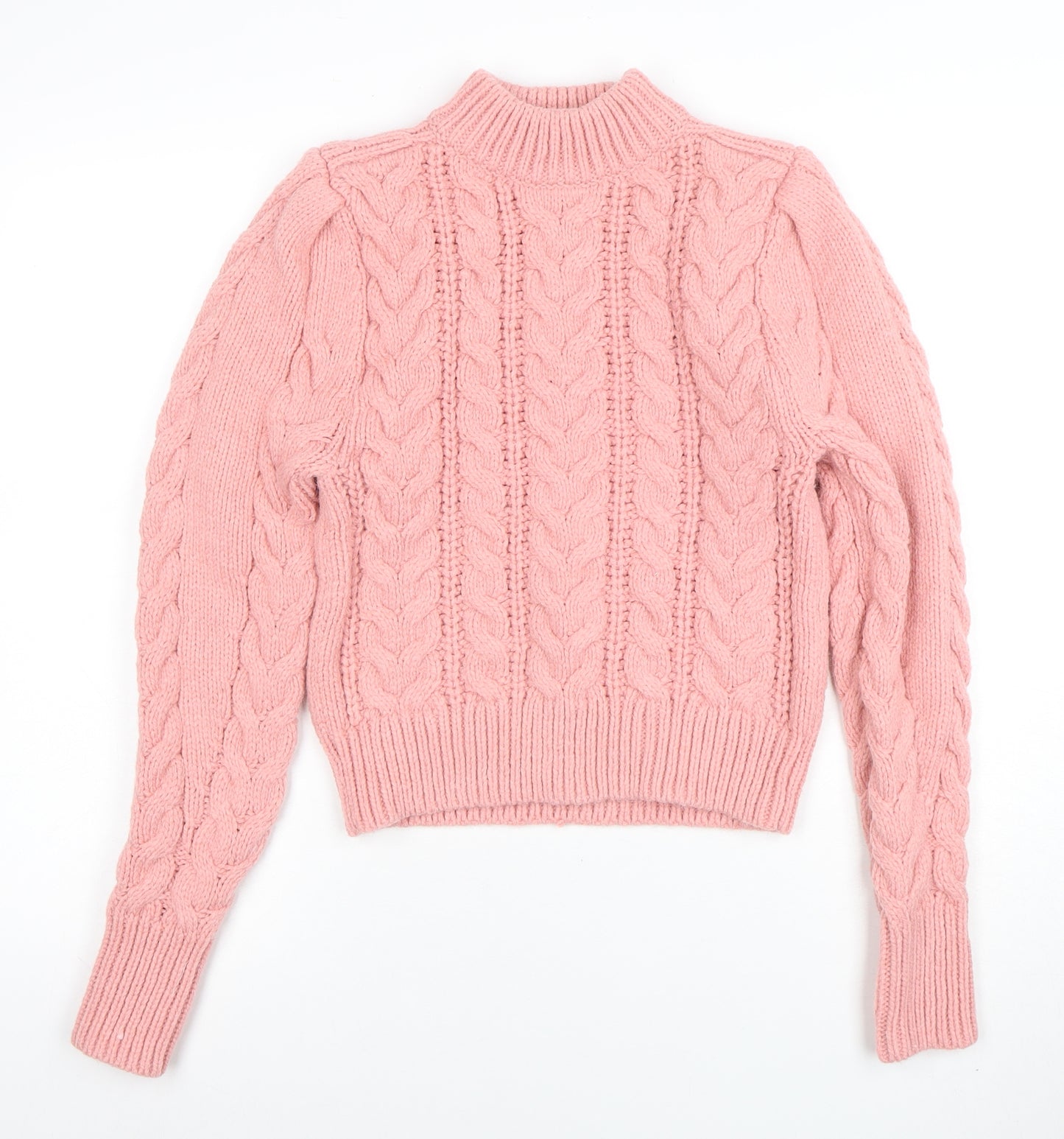 H&M Women’s Pink Cable-Knit Mock Neck Jumper XS