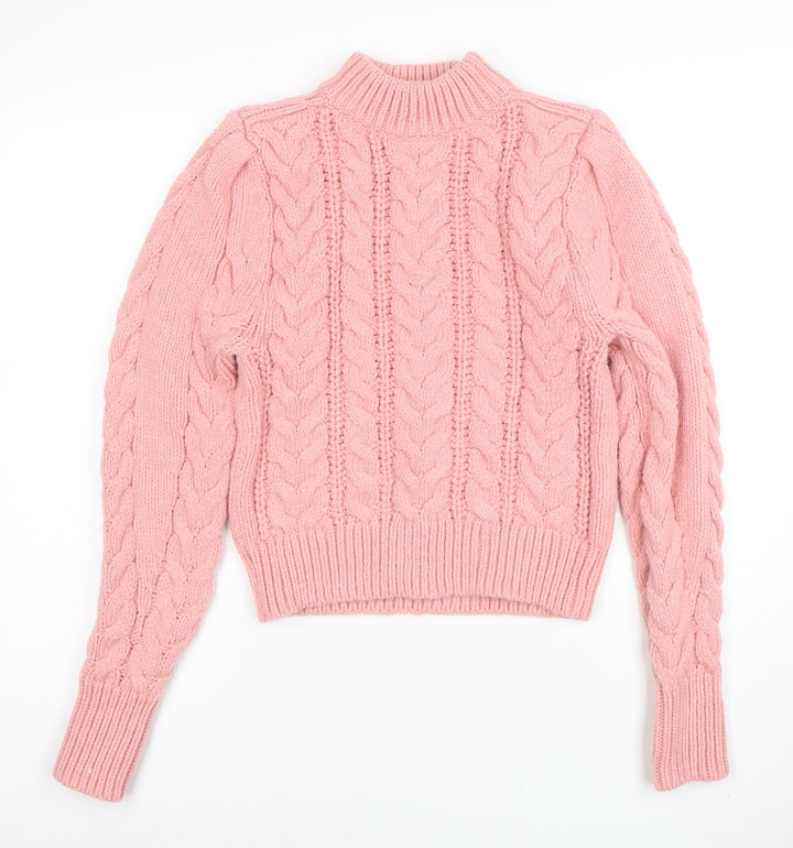 H&M Women’s Pink Cable-Knit Mock Neck Jumper XS