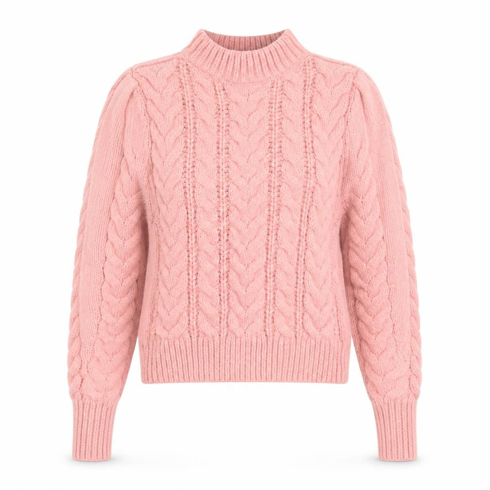 H&M Women’s Pink Cable-Knit Mock Neck Jumper XS