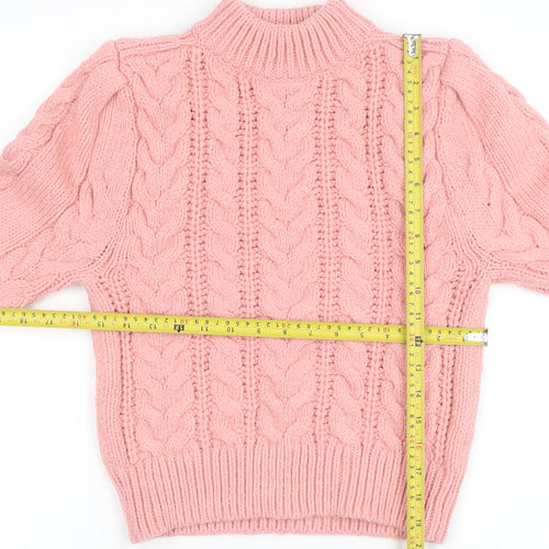 H&M Women’s Pink Cable-Knit Mock Neck Jumper XS