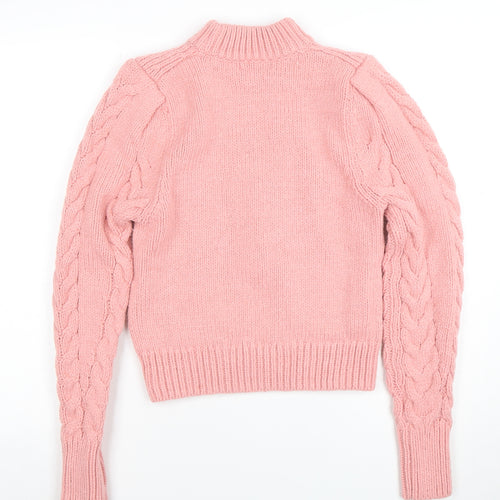 H&M Women’s Pink Cable-Knit Mock Neck Jumper XS