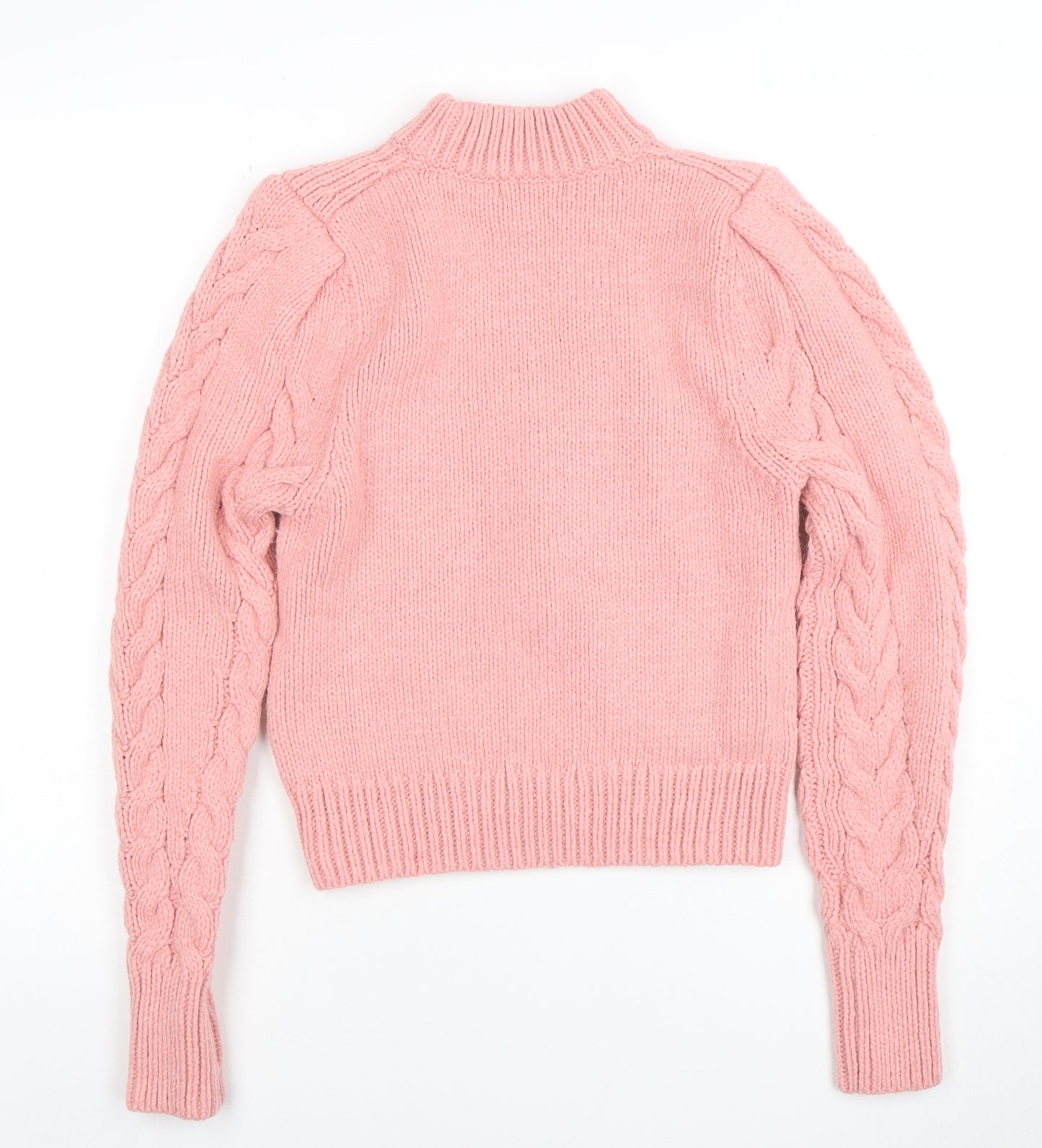 H&M Women’s Pink Cable-Knit Mock Neck Jumper XS