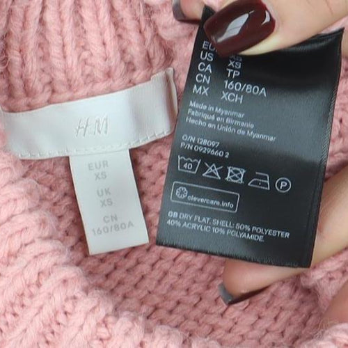 H&M Women’s Pink Cable-Knit Mock Neck Jumper XS