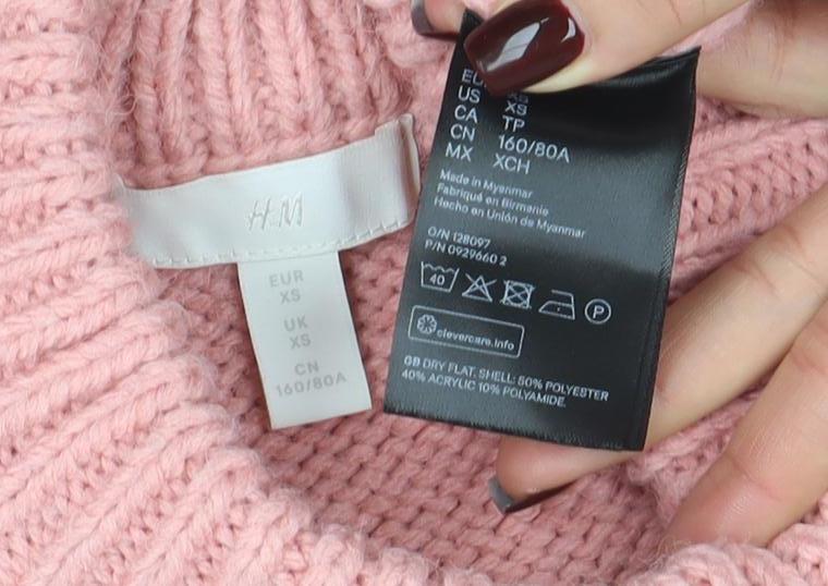 H&M Women’s Pink Cable-Knit Mock Neck Jumper XS