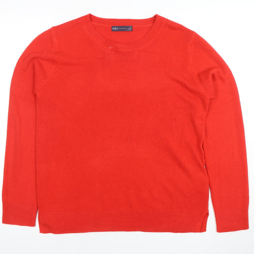 Marks and Spencer Women's Red Acrylic Crew Neck Pullover Jumper Size 14