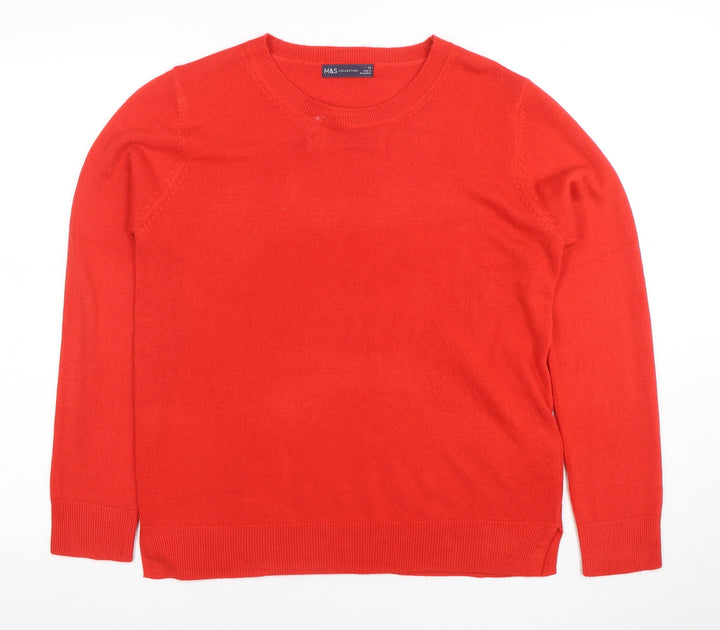 Marks and Spencer Women's Red Acrylic Crew Neck Pullover Jumper Size 14