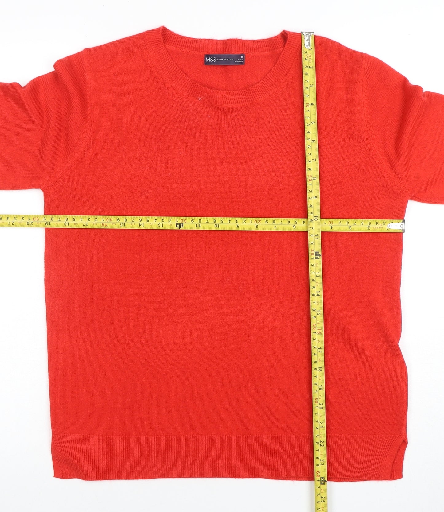 Marks and Spencer Women's Red Acrylic Crew Neck Pullover Jumper Size 14