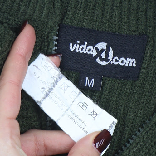 vidaXL Men’s Green 1/2 Zip High Neck Knit Jumper Size M