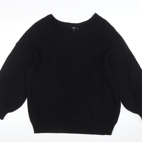 Next Women’s Black L Chunky Knit V-Neck Long Sleeve Jumper