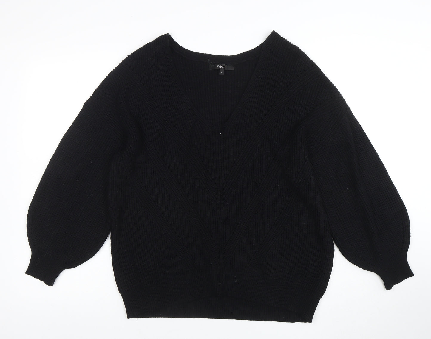 Next Women’s Black L Chunky Knit V-Neck Long Sleeve Jumper