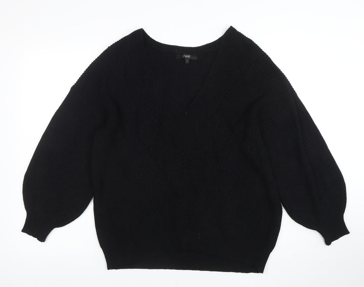 Next Women’s Black L Chunky Knit V-Neck Long Sleeve Jumper