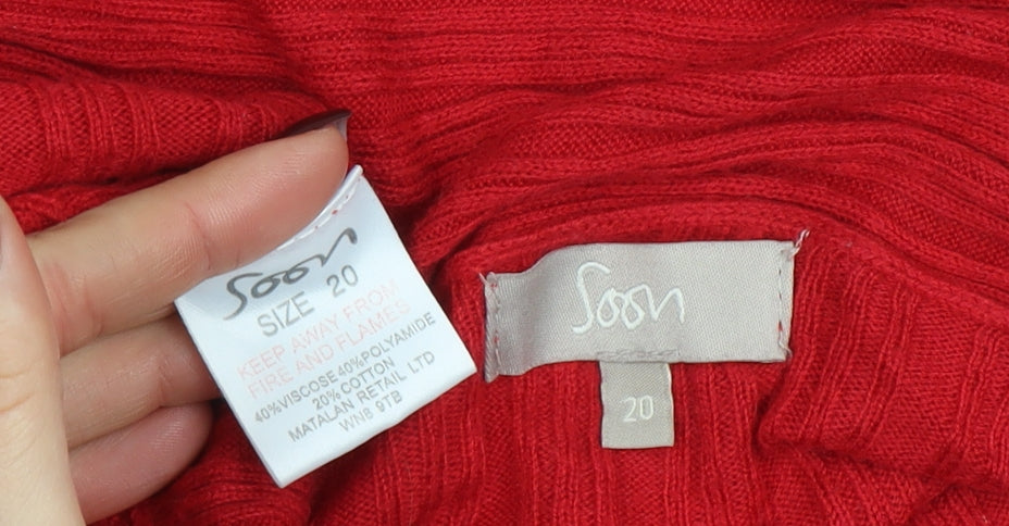 Soon Women Red Size 20 Open Knit Long Sleeve Cardigan