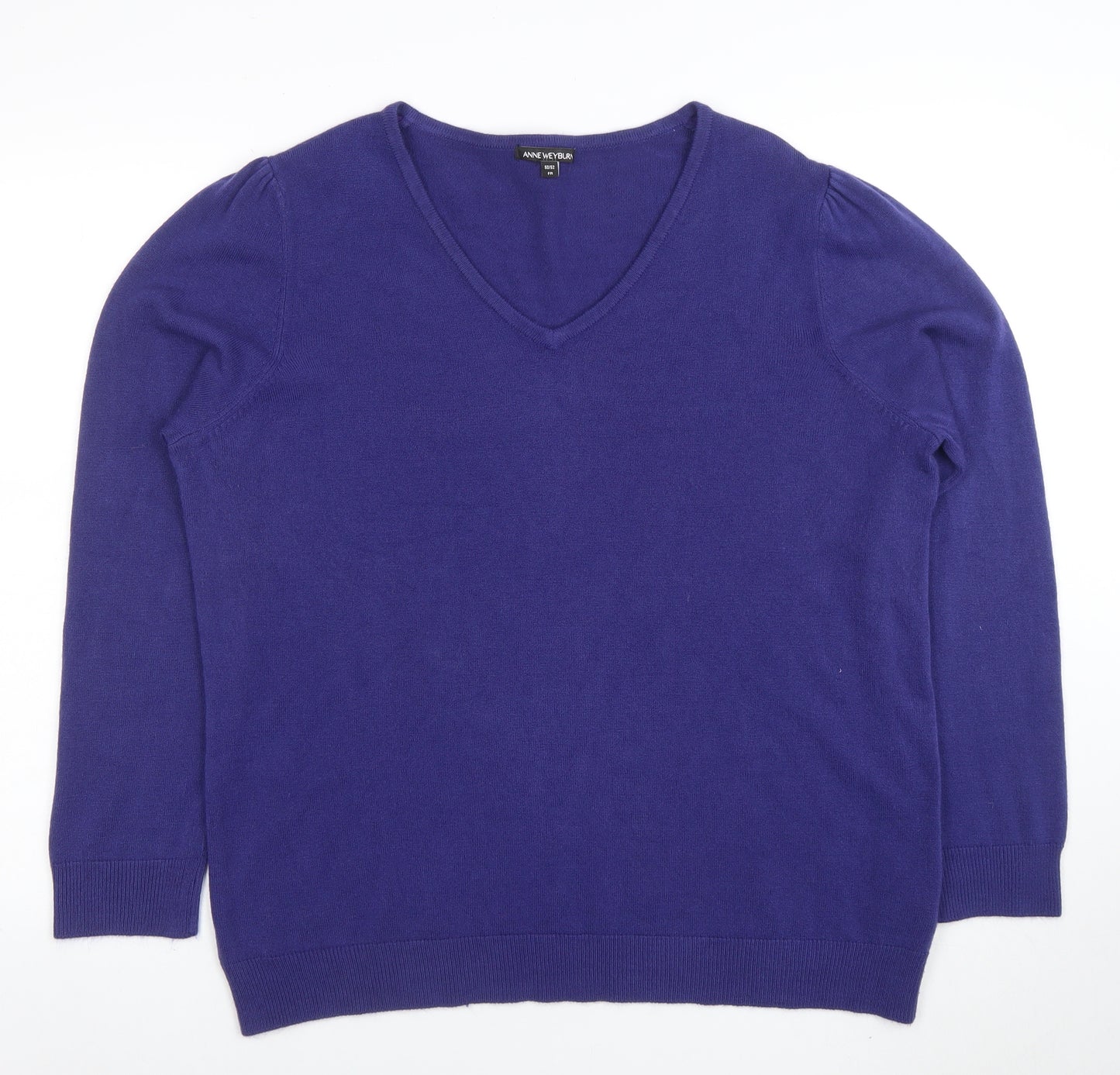 Anne Weyburn Women Purple V-Neck Cotton Cashmere Jumper Size 24
