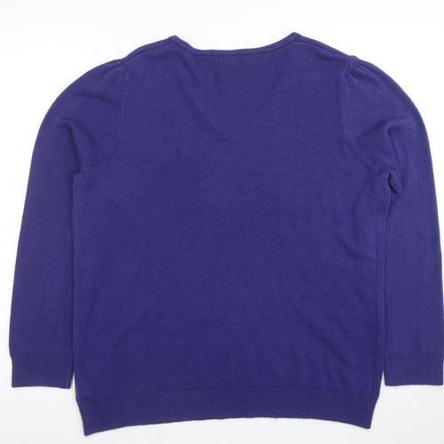 Anne Weyburn Women Purple V-Neck Cotton Cashmere Jumper Size 24
