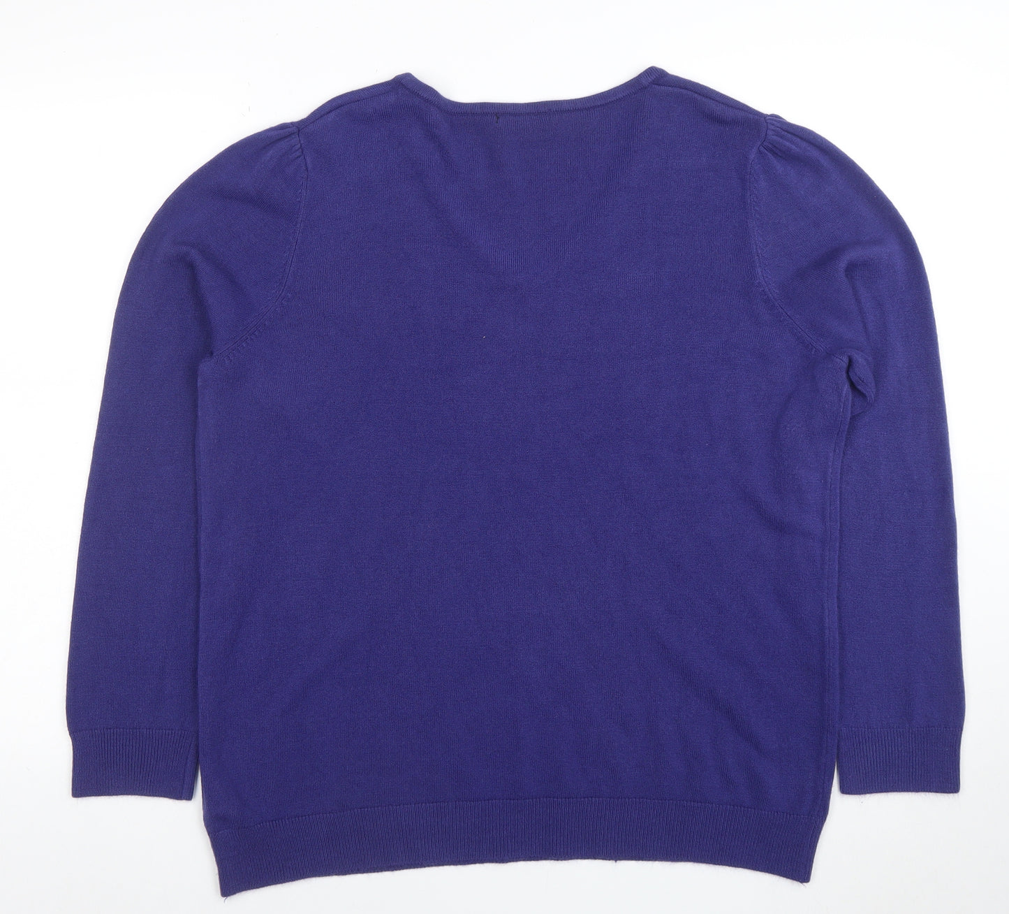 Anne Weyburn Women Purple V-Neck Cotton Cashmere Jumper Size 24