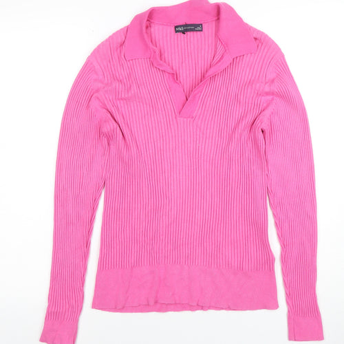 Marks and Spencer Women’s Pink Collared Ribbed Knit Jumper Size 16