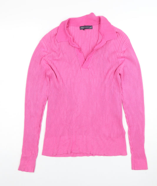 Marks and Spencer Women’s Pink Collared Ribbed Knit Jumper Size 16