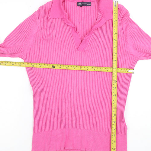 Marks and Spencer Women’s Pink Collared Ribbed Knit Jumper Size 16
