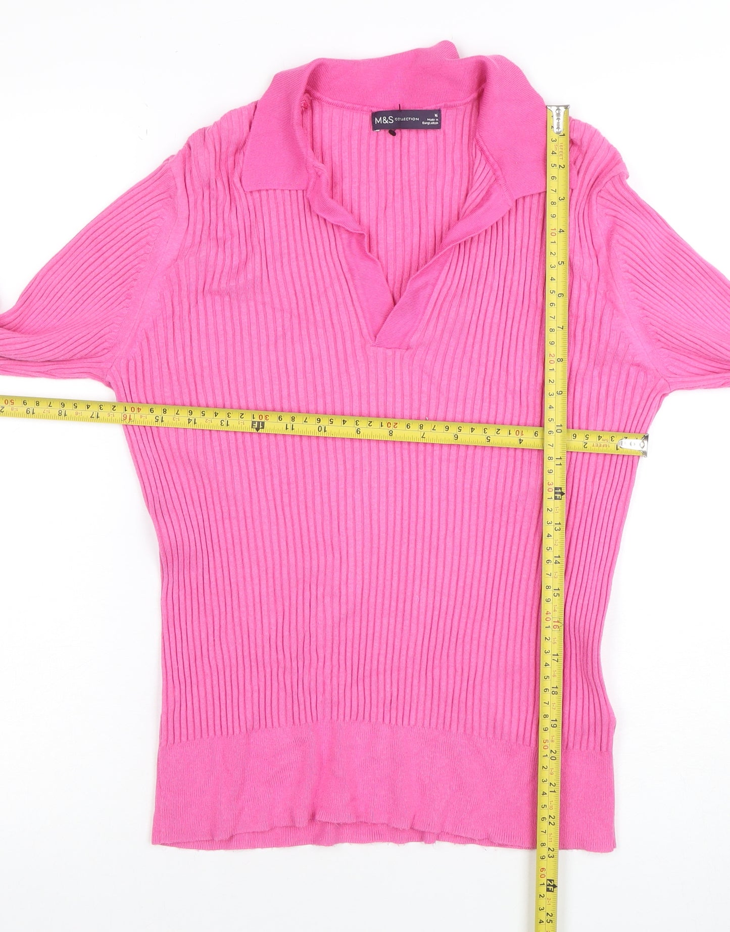 Marks and Spencer Women’s Pink Collared Ribbed Knit Jumper Size 16