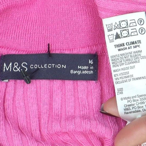 Marks and Spencer Women’s Pink Collared Ribbed Knit Jumper Size 16