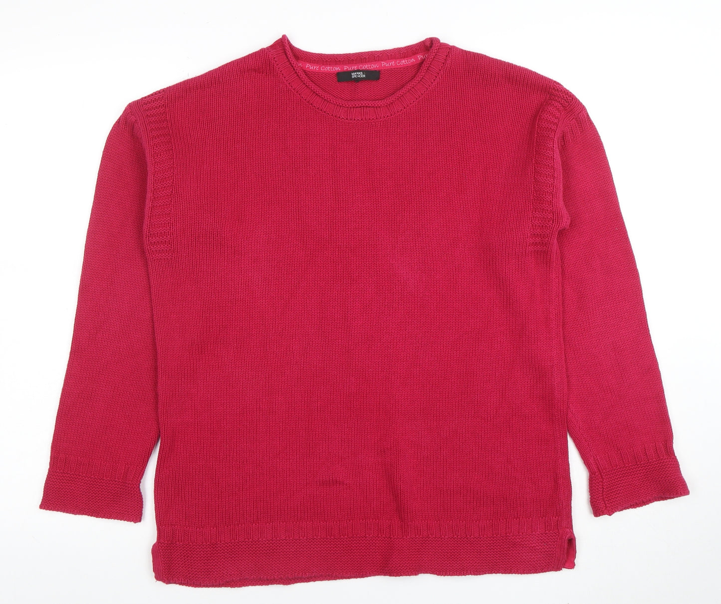 Marks and Spencer Women’s Red Cotton Crew Neck Long Sleeve Jumper Size 12