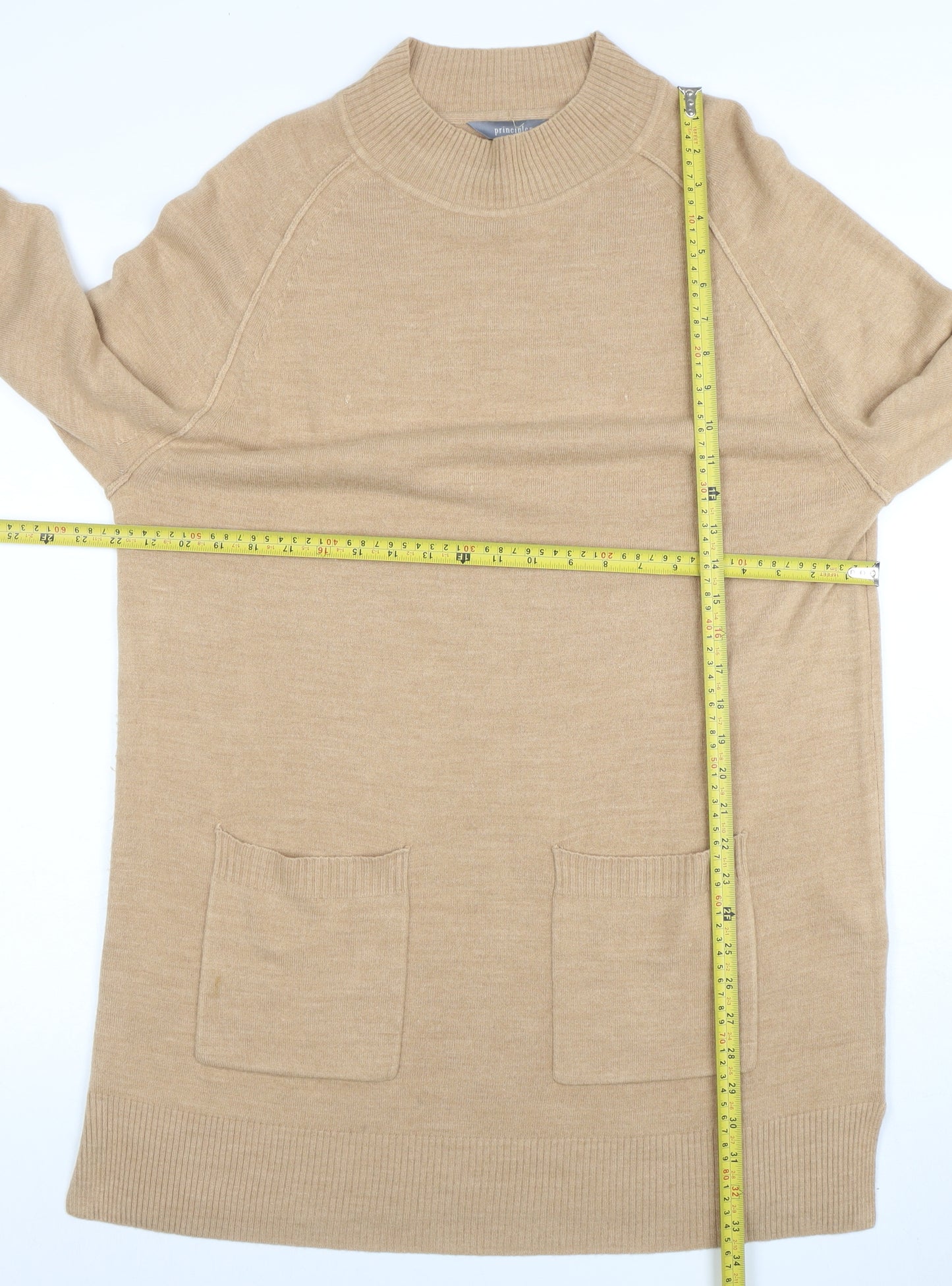 Principles Women’s Beige Mock Neck Long Sleeve Tunic Jumper Size 18