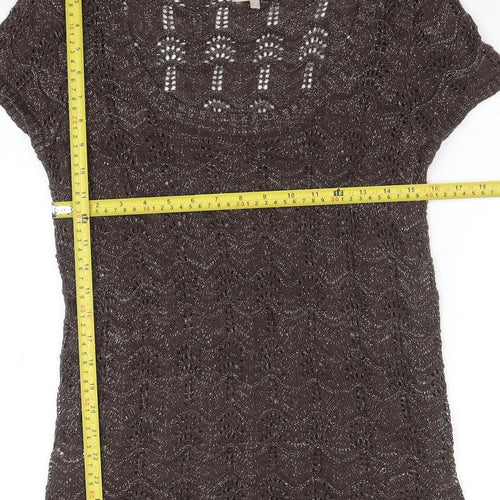 Soen Womens Brown Knit Short Sleeve Camisole Blouse Size 14