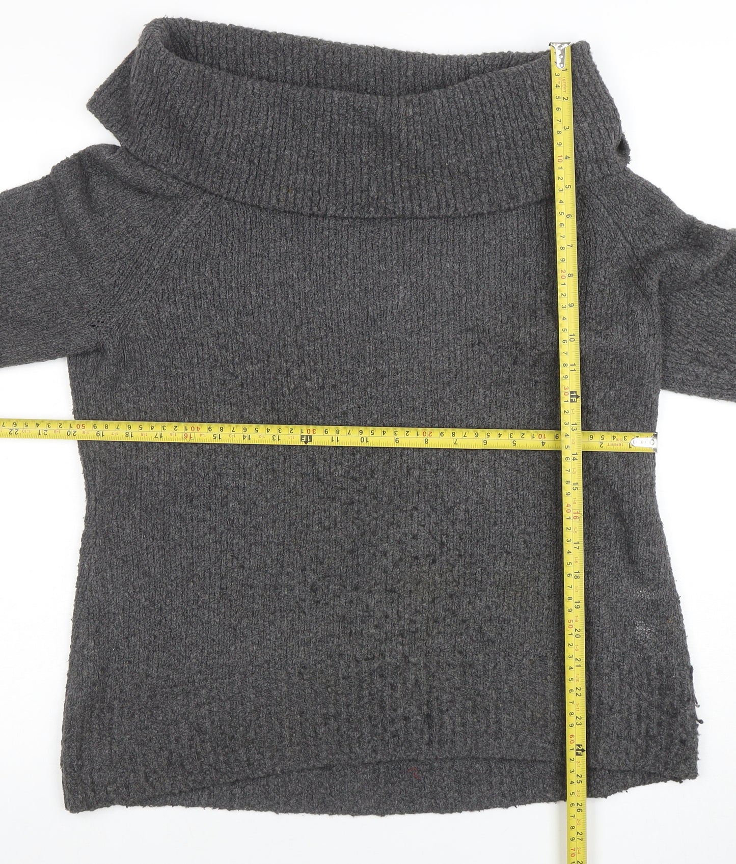 Orvis Women's Grey Cowl Neck Chunky Knit Jumper Size M