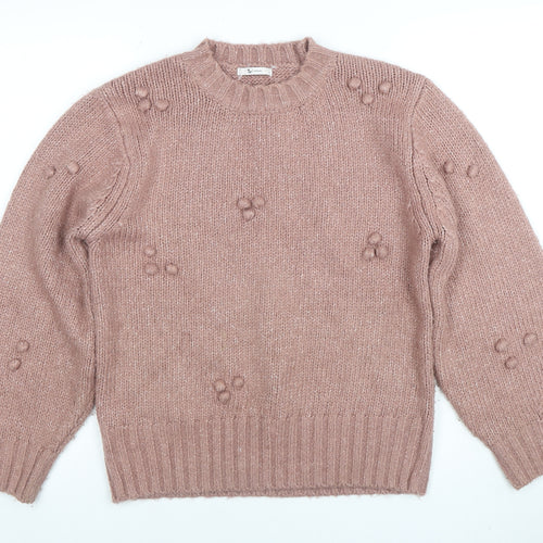 Tu Women Pink Crew Neck Chunky Knit Pullover Jumper Size S