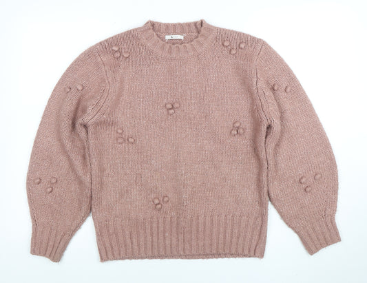 Tu Women Pink Crew Neck Chunky Knit Pullover Jumper Size S