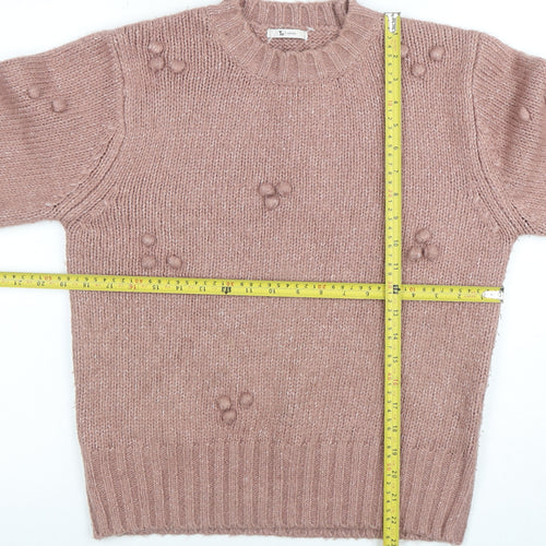 Tu Women Pink Crew Neck Chunky Knit Pullover Jumper Size S