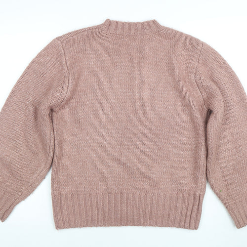 Tu Women Pink Crew Neck Chunky Knit Pullover Jumper Size S