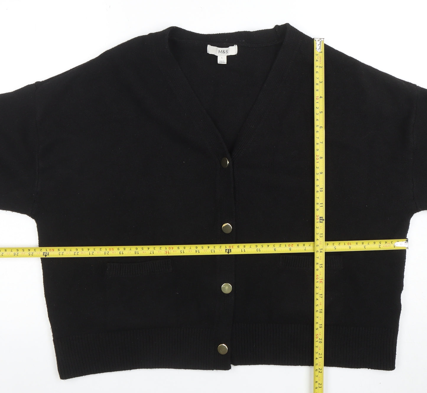 Marks and Spencer Women’s Black L V-Neck Buttoned Cardigan