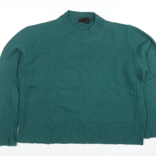 Monki Women Green Wool Blend High Neck Long Sleeve Pullover Jumper M