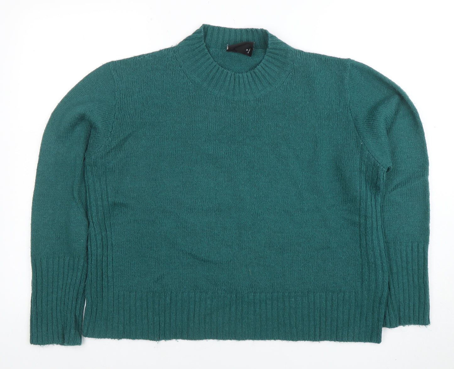 Monki Women Green Wool Blend High Neck Long Sleeve Pullover Jumper M