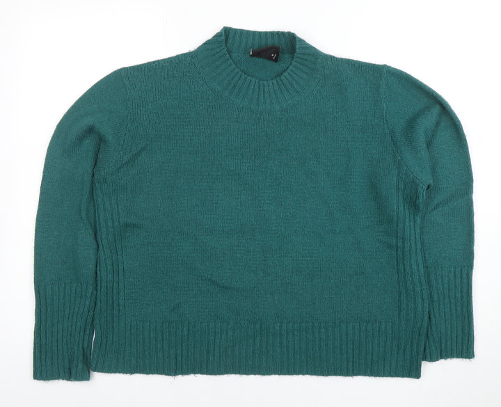 Monki Women Green Wool Blend High Neck Long Sleeve Pullover Jumper M