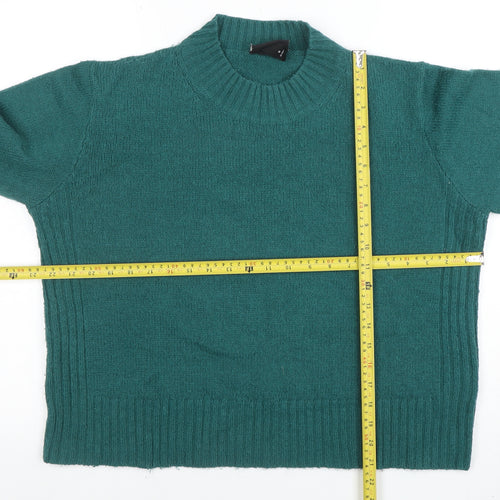 Monki Women Green Wool Blend High Neck Long Sleeve Pullover Jumper M