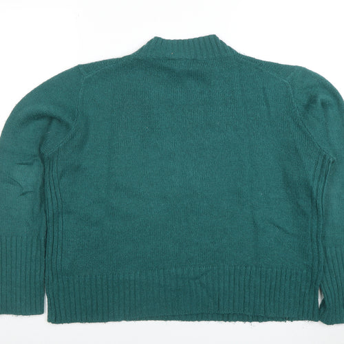 Monki Women Green Wool Blend High Neck Long Sleeve Pullover Jumper M
