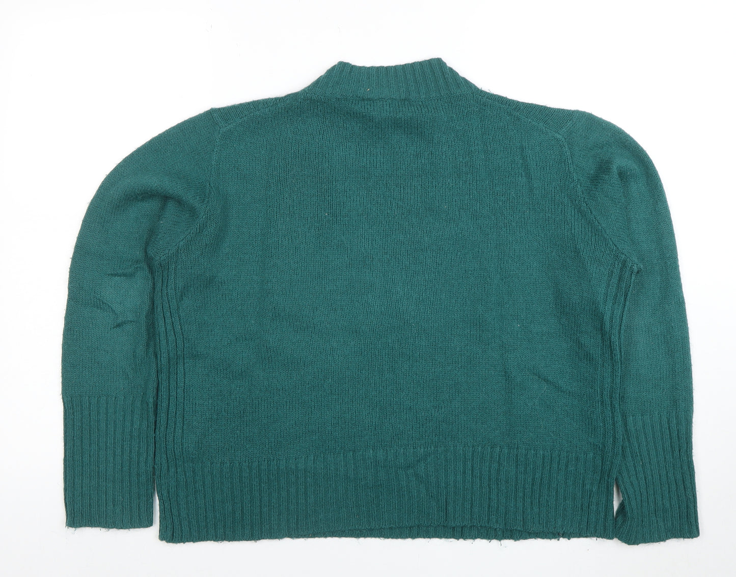 Monki Women Green Wool Blend High Neck Long Sleeve Pullover Jumper M